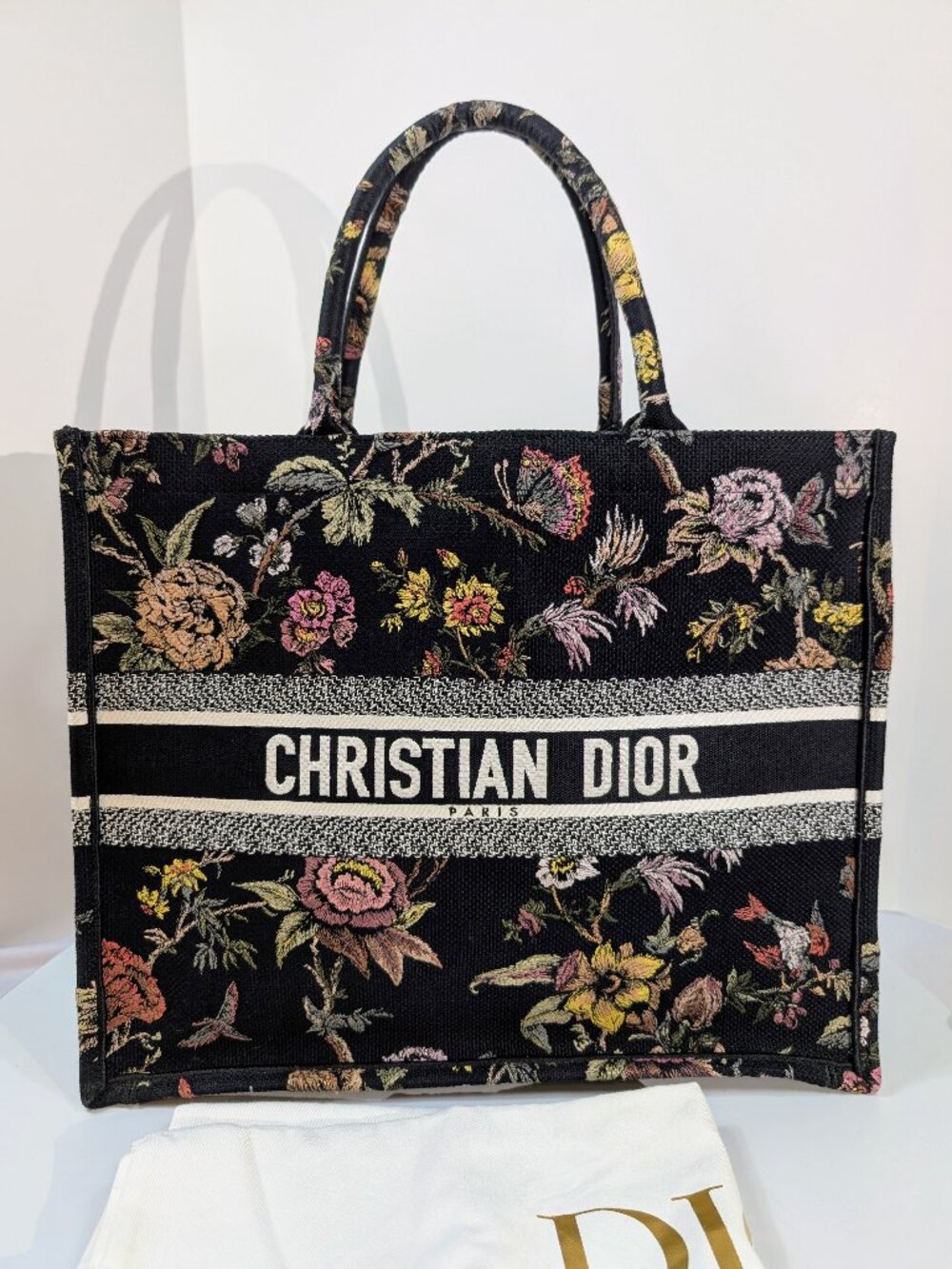 Christian Dior Black Floral Multicolor Large Book Tote